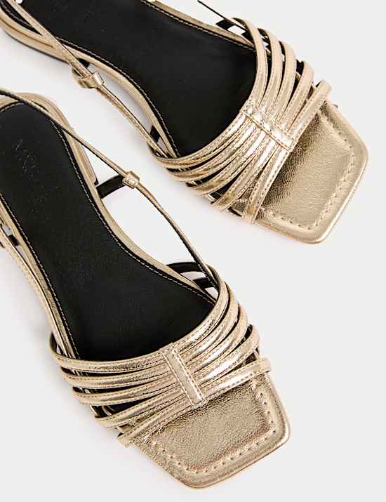 Metallic Strappy Flat Square Toe Sandals