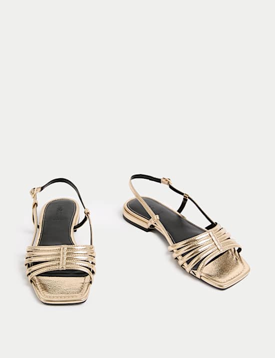 Metallic Strappy Flat Square Toe Sandals