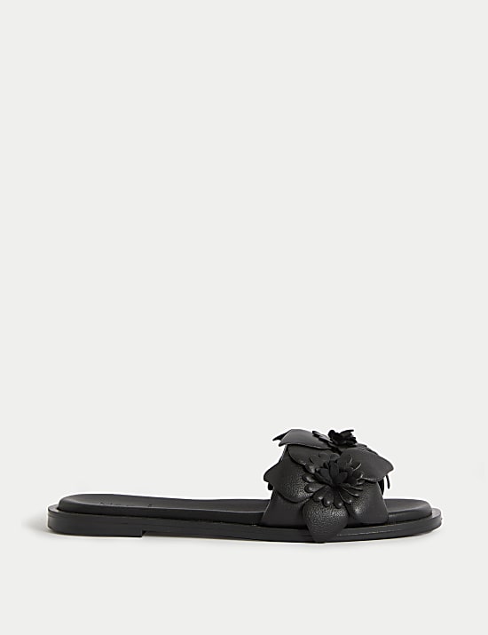 Leather Corsage Flat Mules