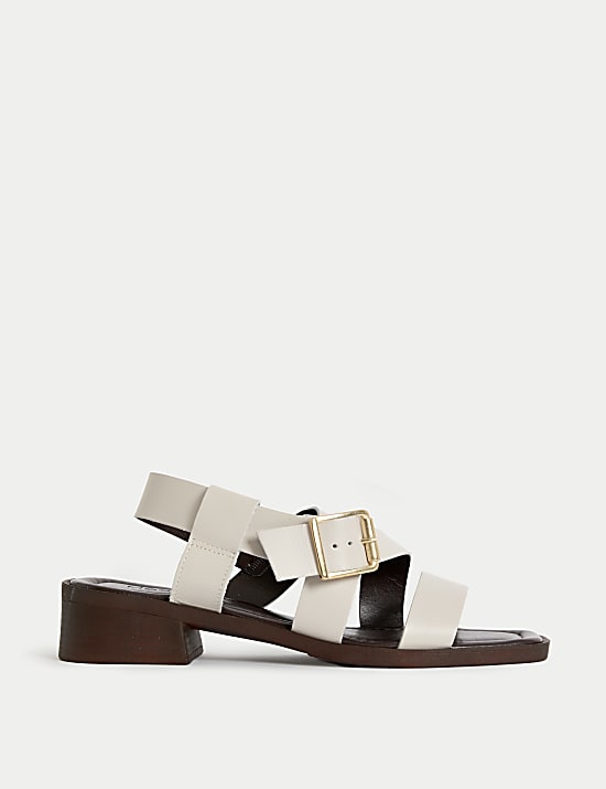 Leather Buckle Strappy Block Heel Sandals