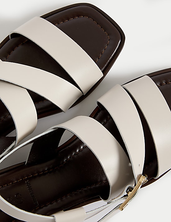 Leather Buckle Strappy Block Heel Sandals