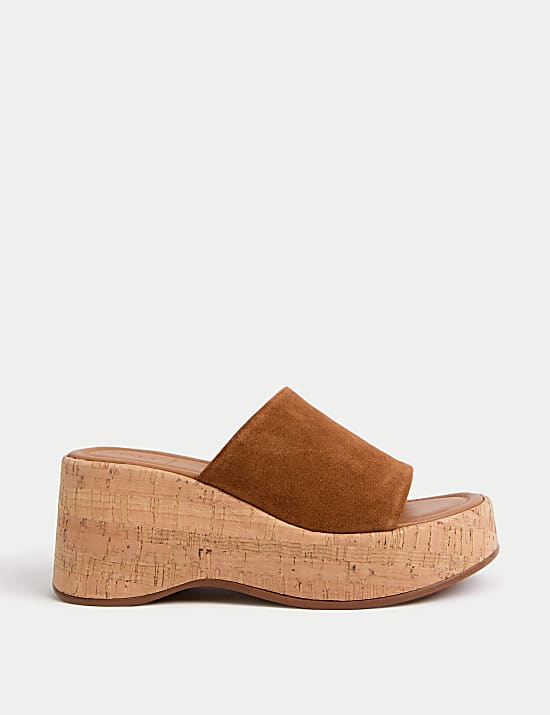 Slip-on-Plateau-Slipper aus Wildleder