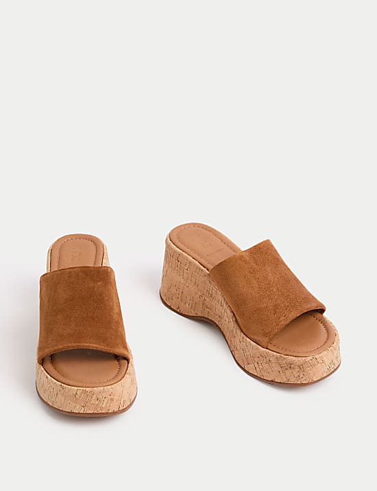 Slip-on-Plateau-Slipper aus Wildleder