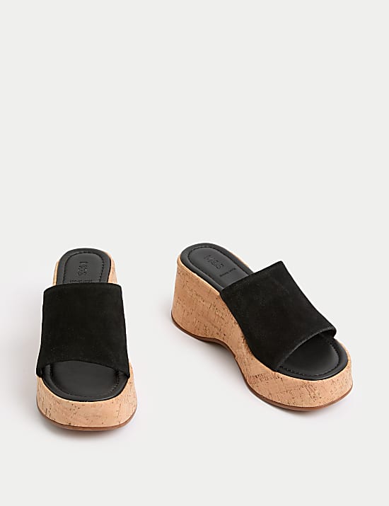 Suede Slip On Platform Mules