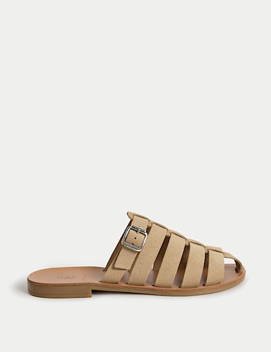 Mules plates en daim à boucle