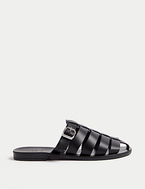 Leather Buckle Flat Mules