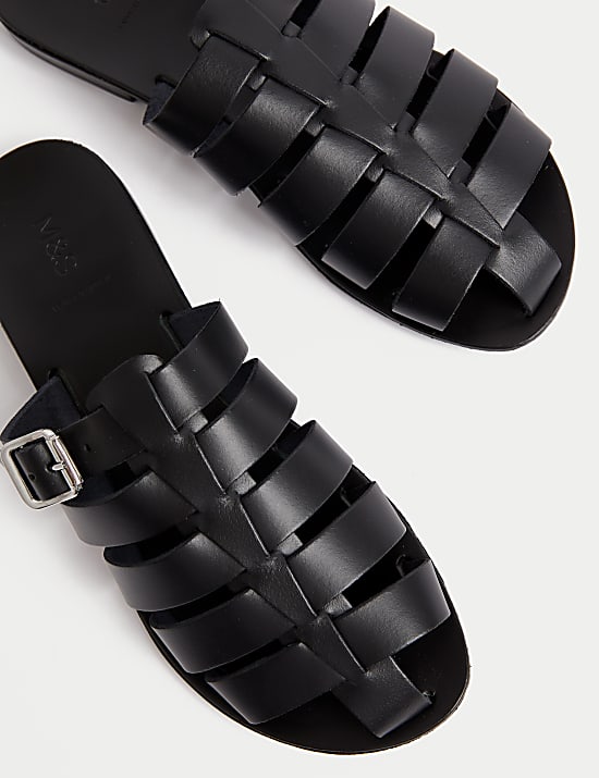 Leather Buckle Flat Mules