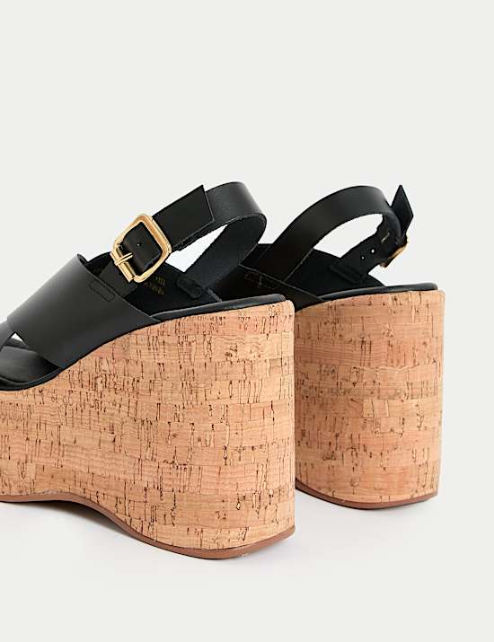 Leather Crossover Ankle Strap Wedge Sandals