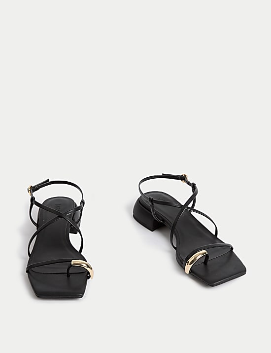 Ring Detail Ankle Strap Block Heel Sandals