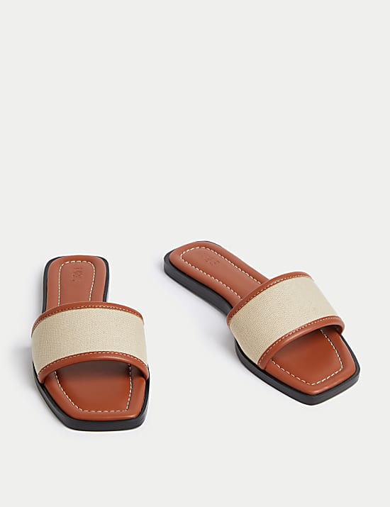 Canvas Flat Mule Sandals