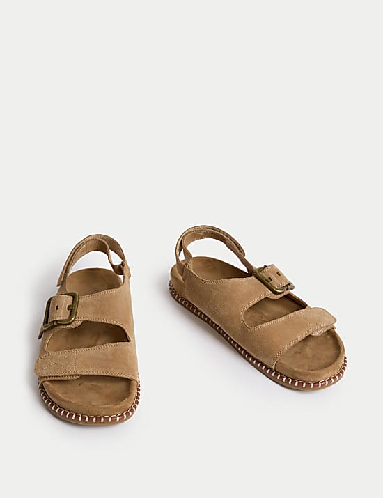Suede Buckle Footbed Sandals