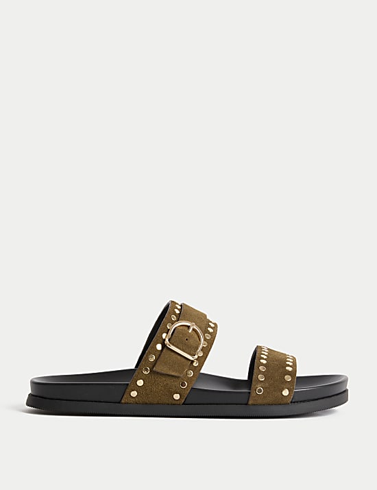 Suede Studded Strappy Footbed Sandals