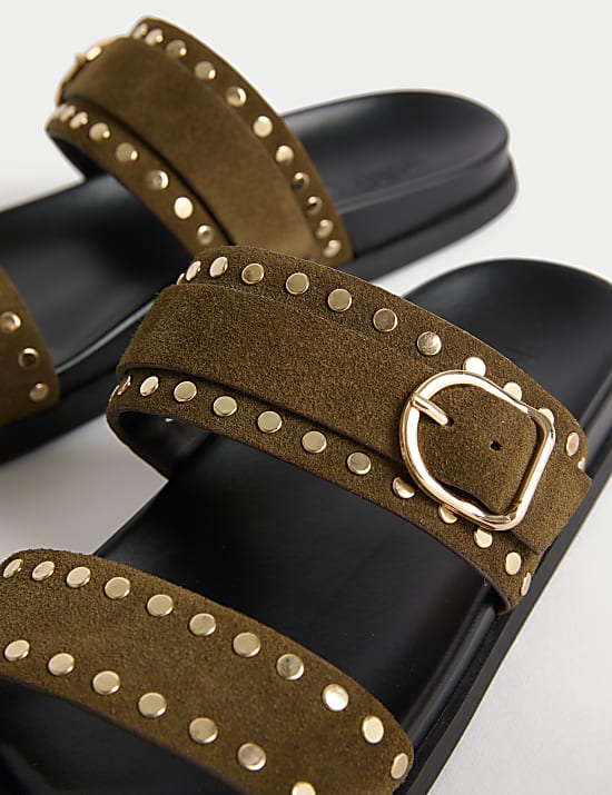Suede Studded Strappy Footbed Sandals