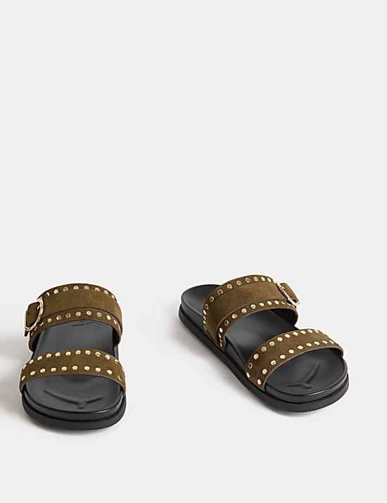 Suede Studded Strappy Footbed Sandals