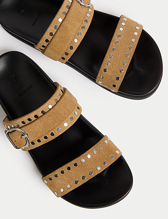 Suede Studded Strappy Footbed Sandals