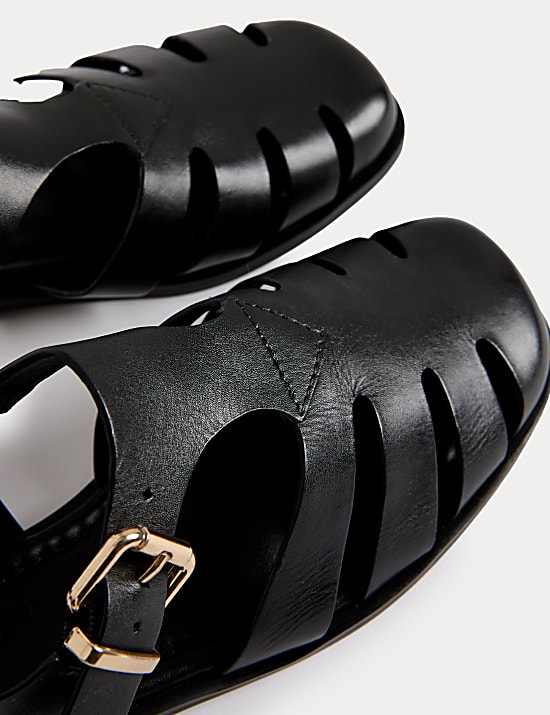 Wide Fit Leather Ankle Strap Flat Sandals