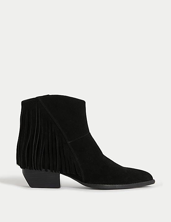 Bottes cowboy pointues en daim &agrave; talons carr&eacute;s
