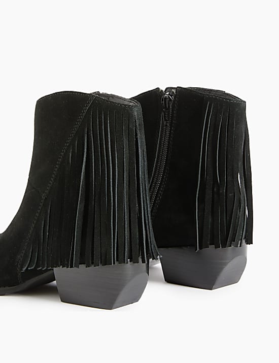 Bottes cowboy pointues en daim &agrave; talons carr&eacute;s