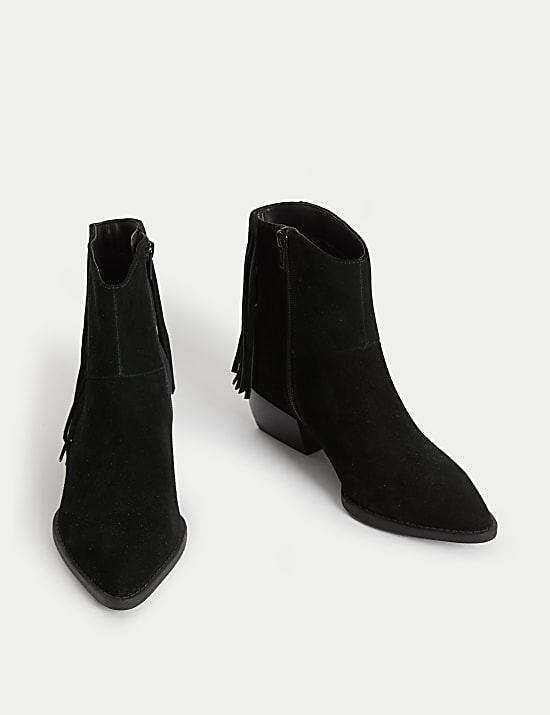 Bottes cowboy pointues en daim &agrave; talons carr&eacute;s