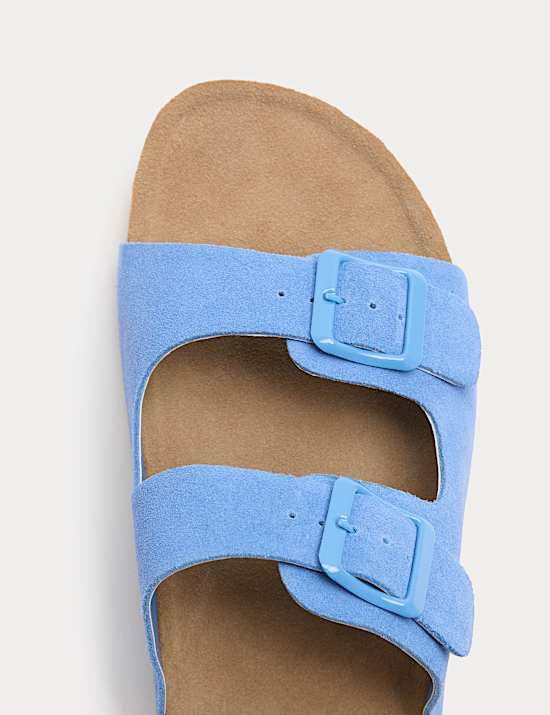 Suede Buckle Footbed Mules