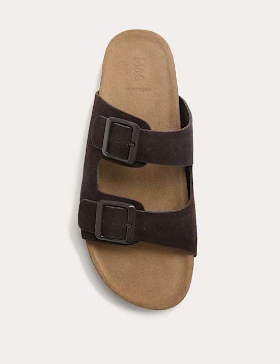 Suede Buckle Footbed Mules