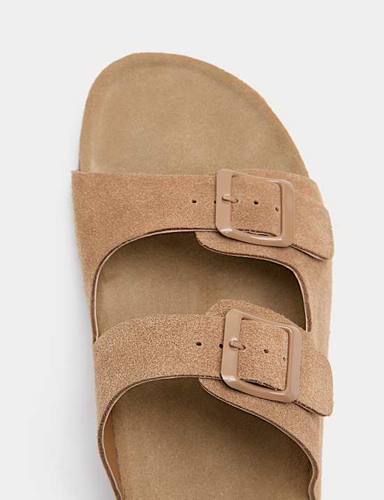 Suede Buckle Footbed Mules