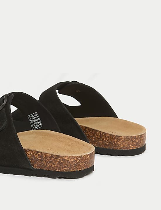 Suede Buckle Footbed Mules