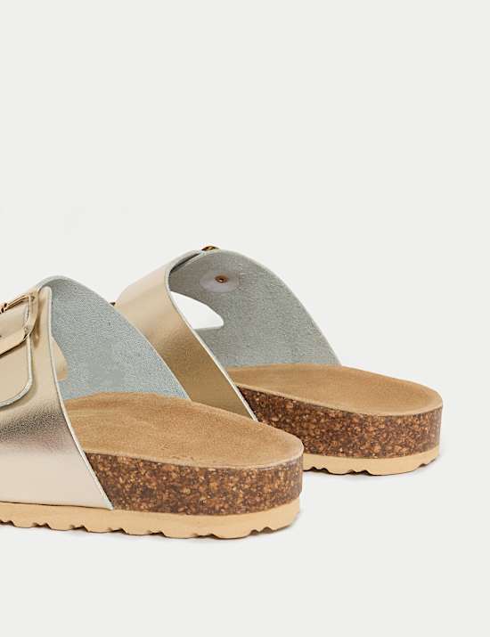 Zapatos de piel tipo mules con plantilla y hebilla metalizada