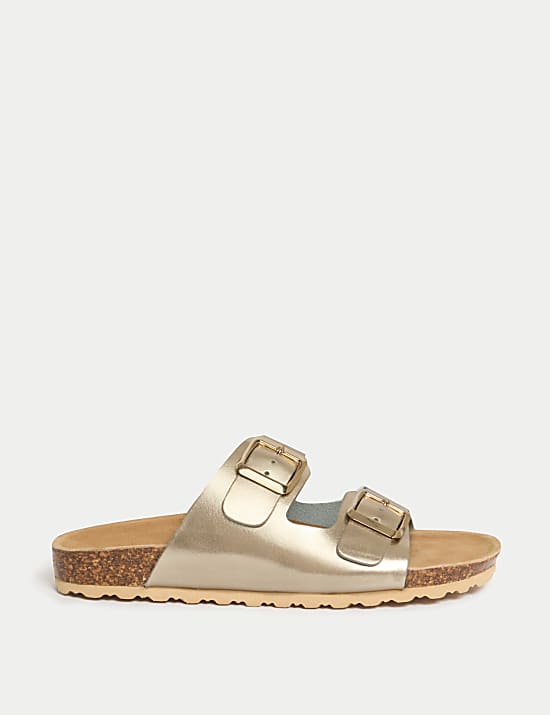 Leather Buckle Footbed Mules