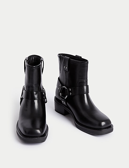 Leather Biker Block Heel Boots