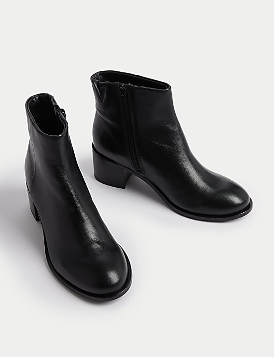 Leren enkellaarsjes met blokhak