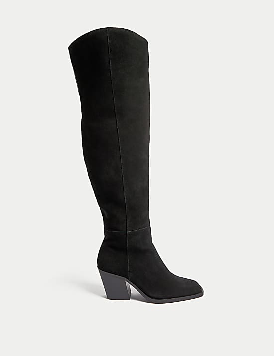 Suede Cowboy Block Heel Over the Knee Boots