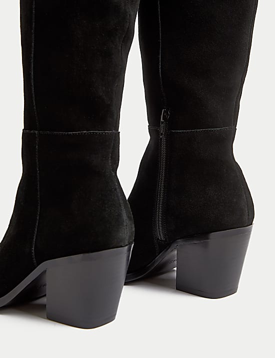 Suede Cowboy Block Heel Over the Knee Boots