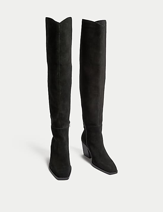 Suede Cowboy Block Heel Over the Knee Boots