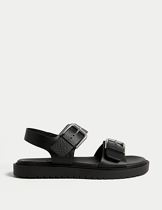 Leather Buckle Flatform Sandals