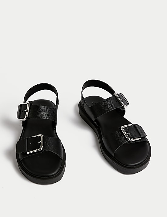 Leather Buckle Flatform Sandals