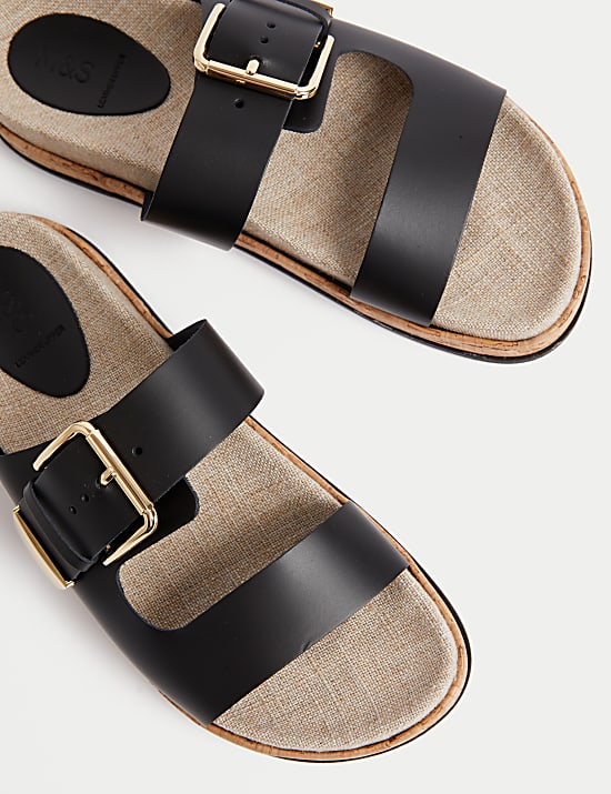 Leather Buckle Footbed Sandals