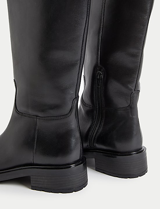 Leather Flat Knee High Boots