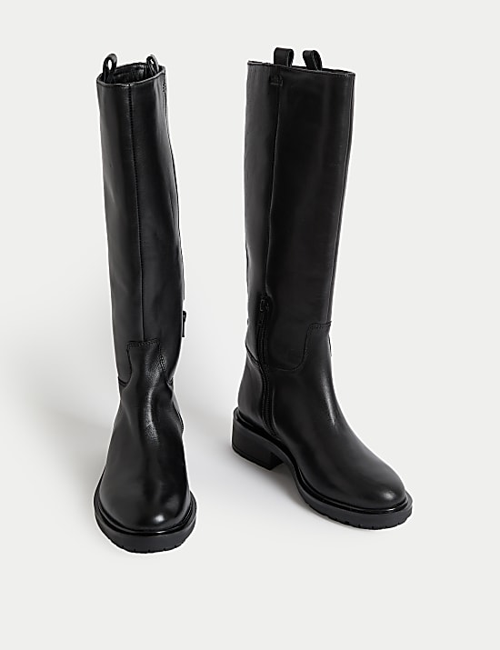 Leather Flat Knee High Boots