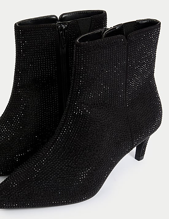 Sparkle Kitten Heel Pointed Ankle Boots