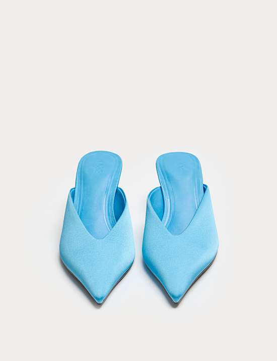 Satin Slip On Kitten Heel Pointed Mules
