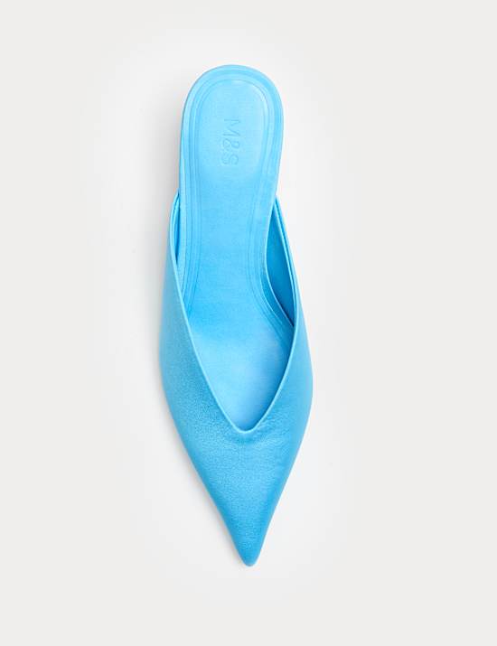 Satin Slip On Kitten Heel Pointed Mules