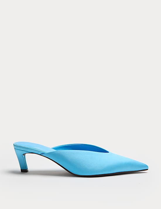 Satin Slip On Kitten Heel Pointed Mules