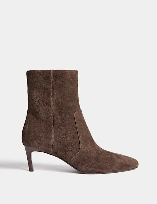 Suede Kitten Heel Pointed Ankle Boots