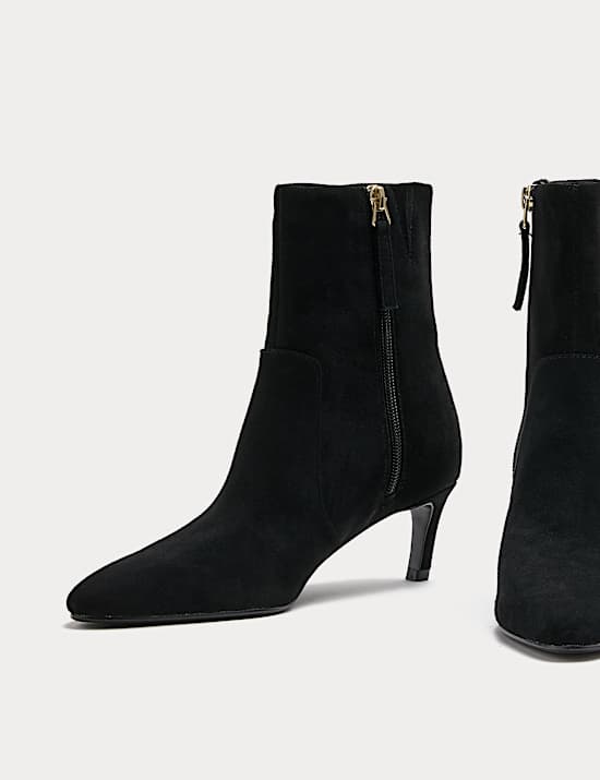 Suede Kitten Heel Pointed Ankle Boots