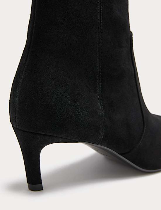 Suede Kitten Heel Pointed Ankle Boots