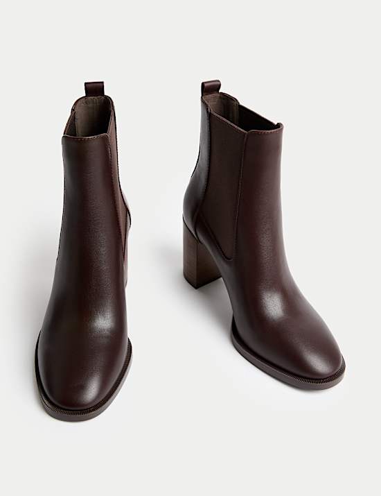 Leren Chelsea-enkellaarsjes met blokhak