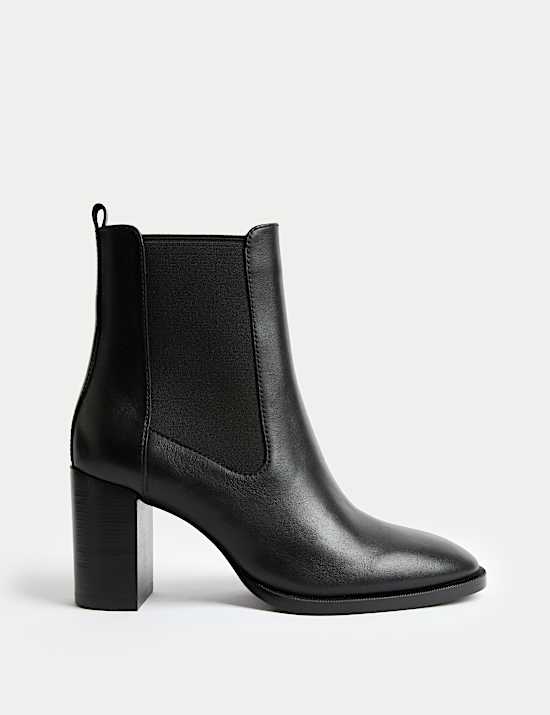 Chelsea-Lederstiefeletten mit Blockabsatz