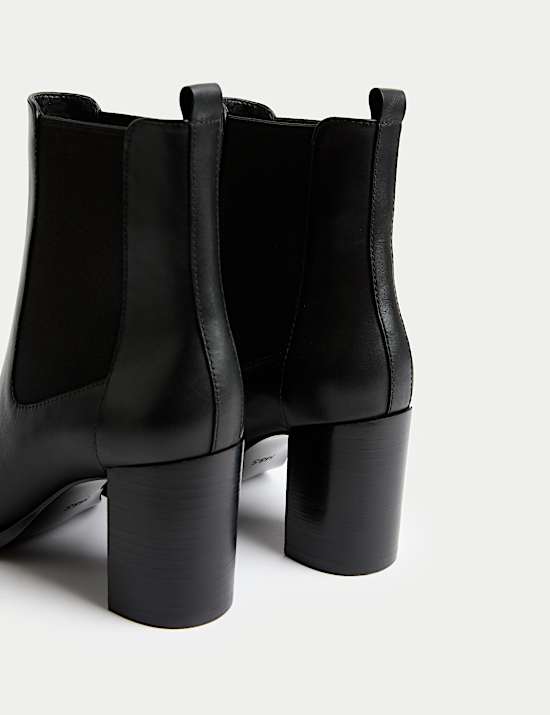 Leather Chelsea Block Heel Ankle Boots