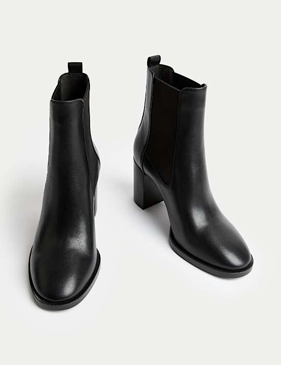 Leather Chelsea Block Heel Ankle Boots